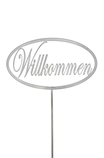 Schild Willk. a.St.grau 32xH18 Eisen, +100cm Stab