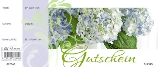 "BonBlock" Hortensie Btl/50 Gutschein, 24,5x10,5cm