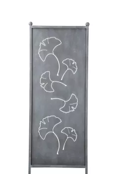 Stele m.Blatt grau 52xH165cm Eisen, Ginkgo Blatt