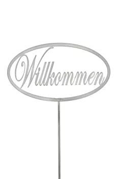 Schild Willk. a.St.grau 32xH18 Eisen, +100cm Stab