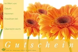 "Fleur" Orange Gerberas Btl/25 Gutschein, 17,2x11,4cm