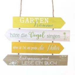 Schild Gartenträume x4 35xH26 MDF, natur/weiss/gelb/grün